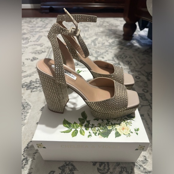 Chelsea & Violet Cora Gold Rhinestone Platform Heels - Picture 11 of 13